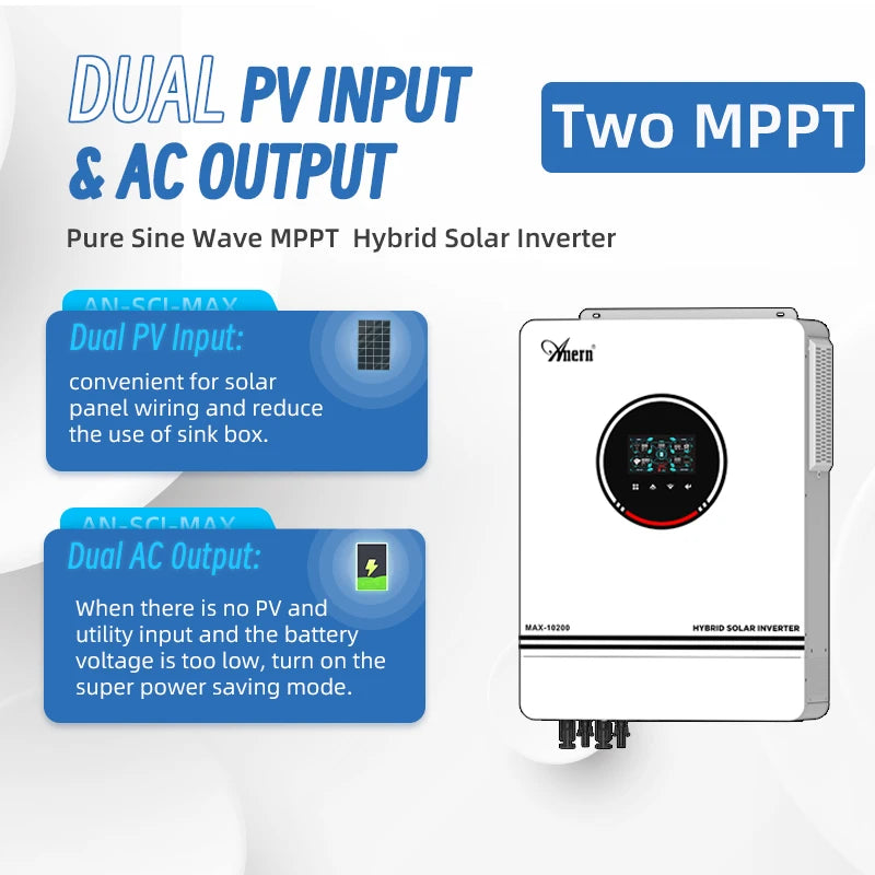 Anern  Hybrid Solar Inverter 48V 24V Build-in MPPT 160A 140A Solar Panel Charger Controller Dual PV Input / Onduleur Solaire Hybride Anern 48V/24V