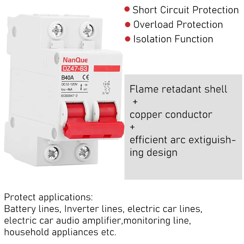 Circuit Breaker Battery Protect Switch Positive Negative Short Circuit 2P / Disjoncteur